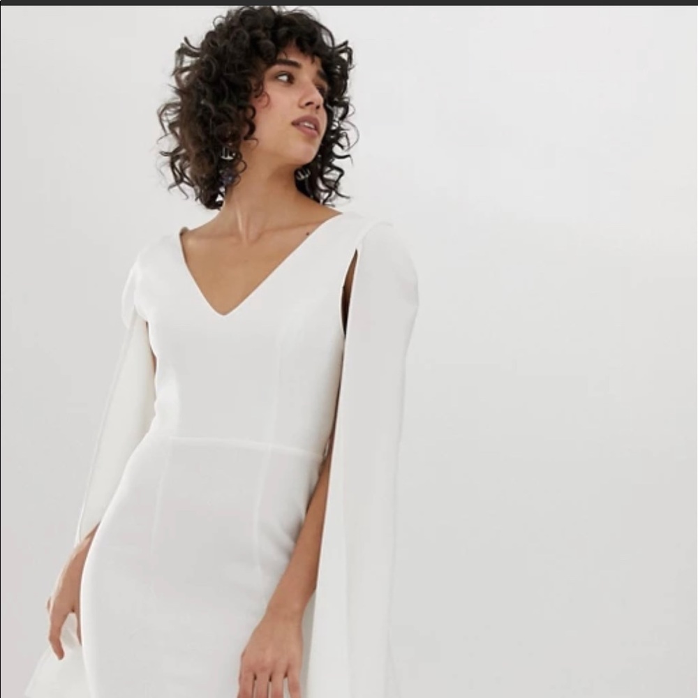White ASOS cape dress perfect for bridal shower!
